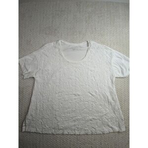 Pure Jill XL Petite White Embroidered Organic Cotton‎ Elbow Sleeve Top
